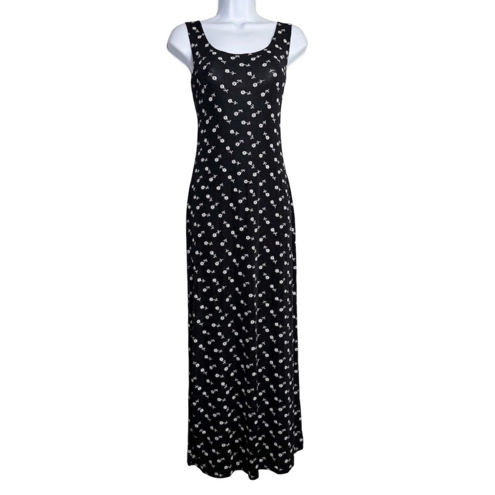 Vintage Charlotte Russe Maxi Dress Womens S Black White Floral Daisy Y2K 90s